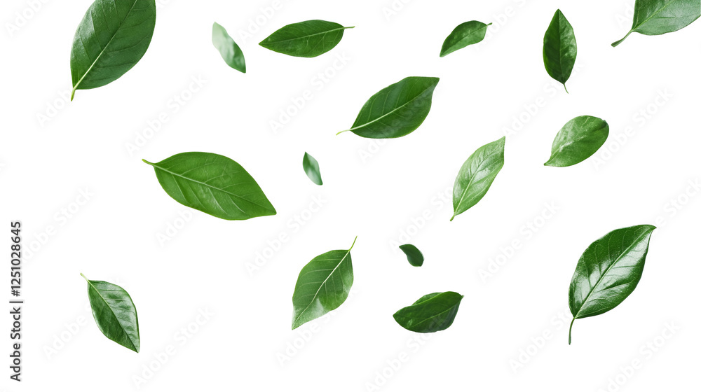 Naklejka premium set of green leaves is flying