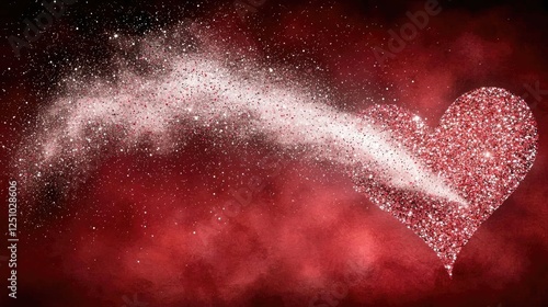 Sparkling Heart Shape with Glitter Against Dark Red Background