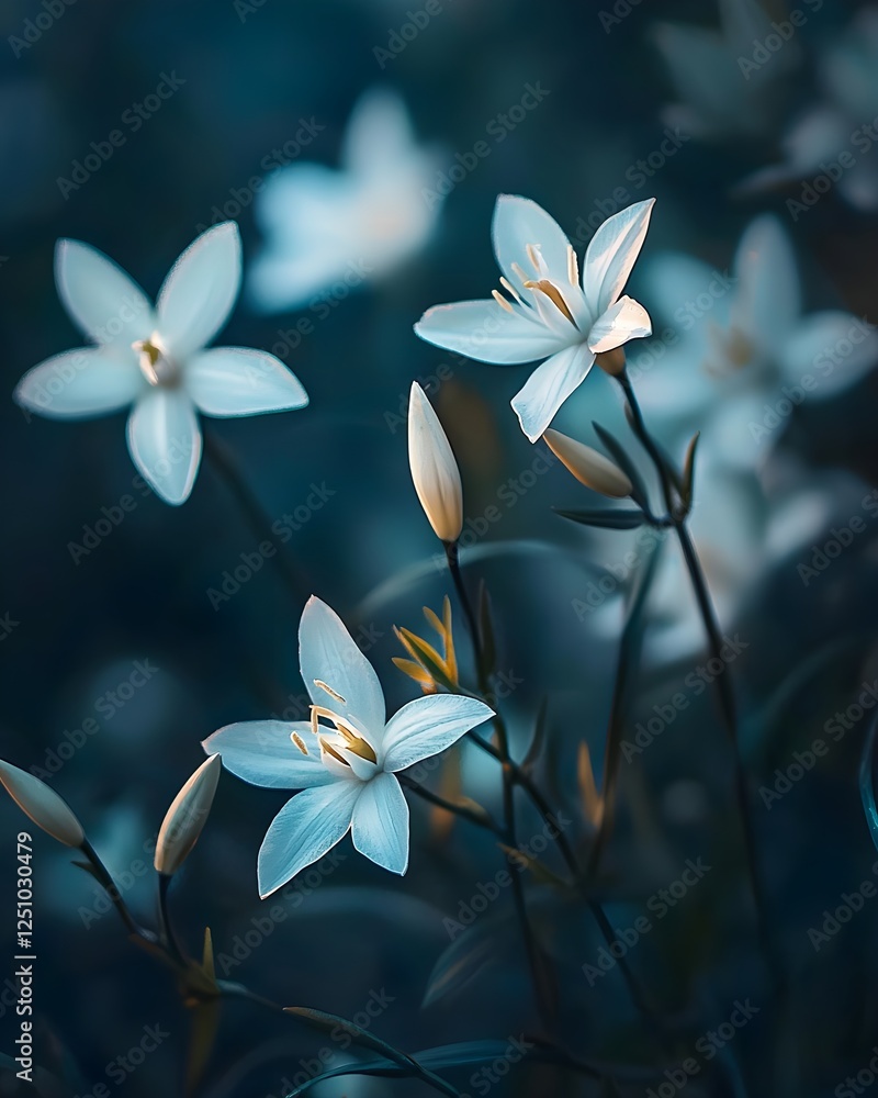 Fototapeta premium White flowers showcased in soft lighting to highlight their serene, romantic beauty