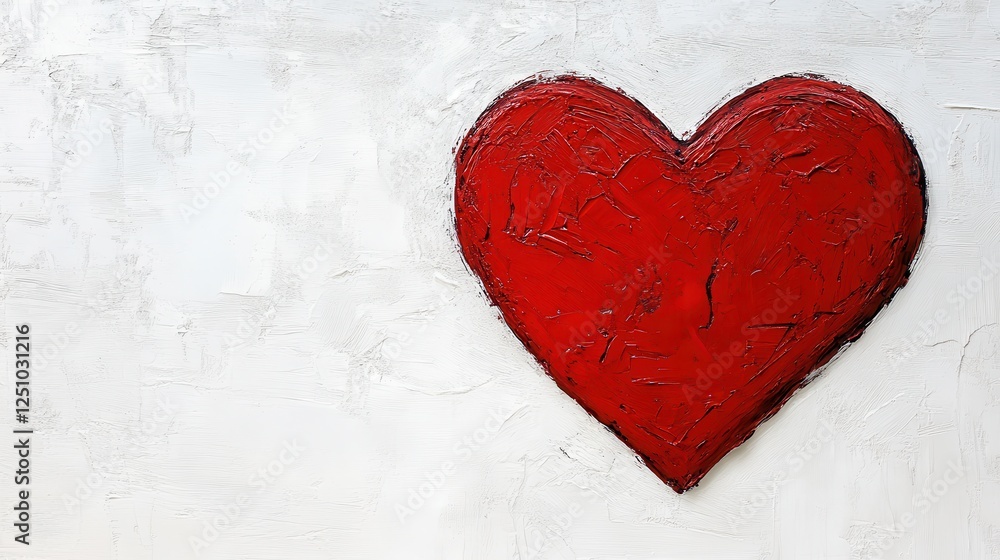 Red Heart on White Textured Wall Red Heart on White Textured Wall