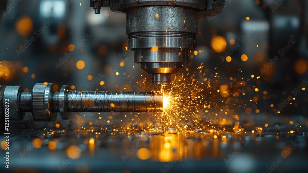 Metalwork sparks fly from CNC machine Metalwork sparks fly from CNC machine