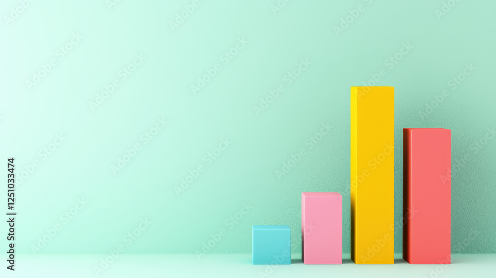 A colorful bar chart displayed against a mint green background, illustrating growth or comparison in data visually.