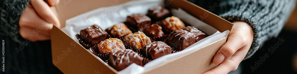 Brown Cardboard Box of Assorted Chocolates Brown Cardboard Box of Assorted Chocolates
