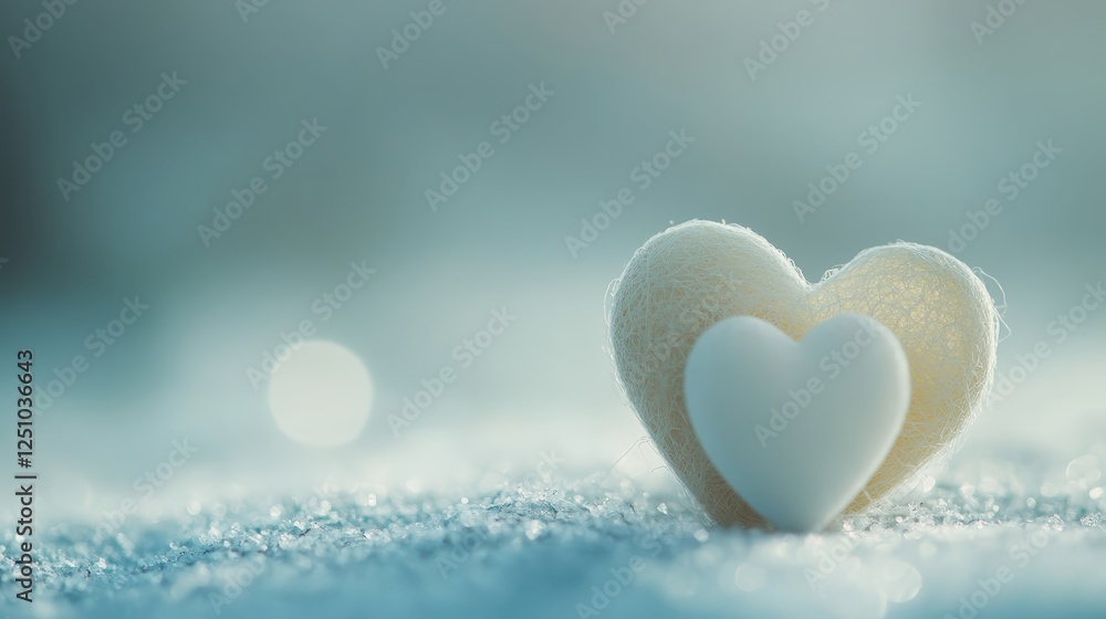 Two White Hearts on Snowy Surface Winter Romance Two White Hearts on Snowy Surface Winter Romance