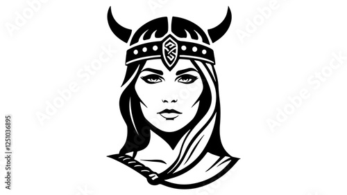 black and white silhouette shape of a viking woman in vector, illustration of a viking woman face