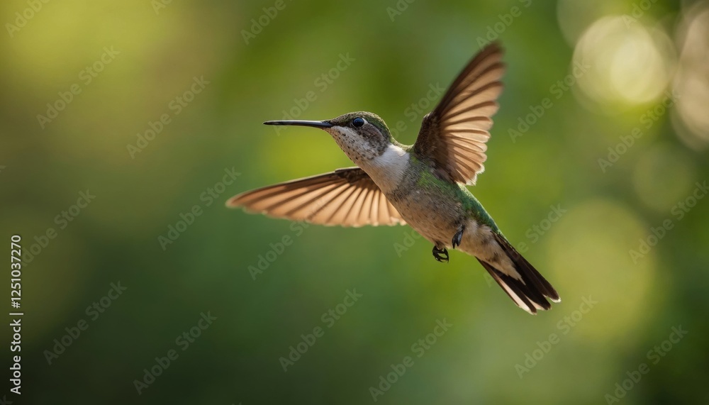 Hummingbird in motion with its wings spread gracefully on a sunny day Hummingbird in motion with its wings spread gracefully on a sunny day