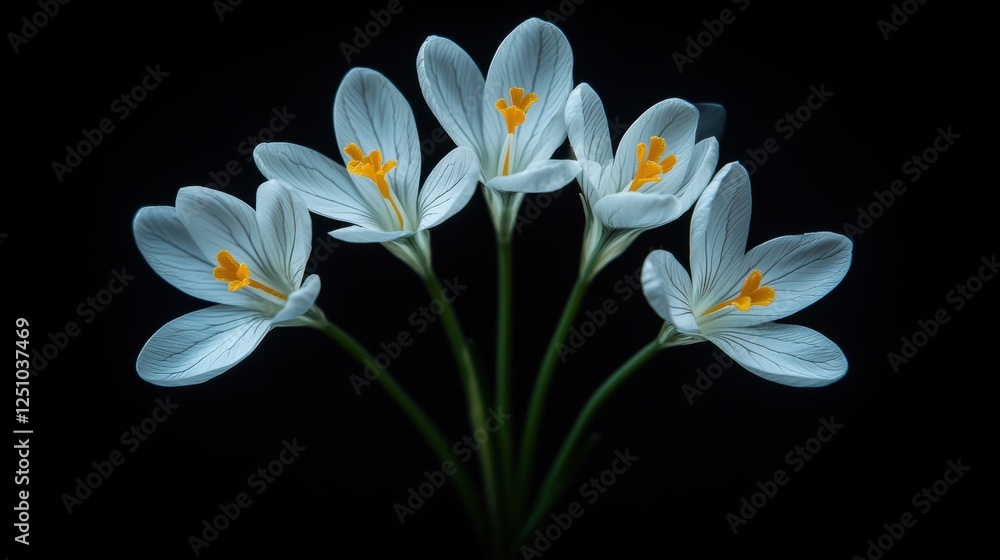 Fototapeta premium Delicate White Flowers with Vibrant Yellow Centers on Dark Background