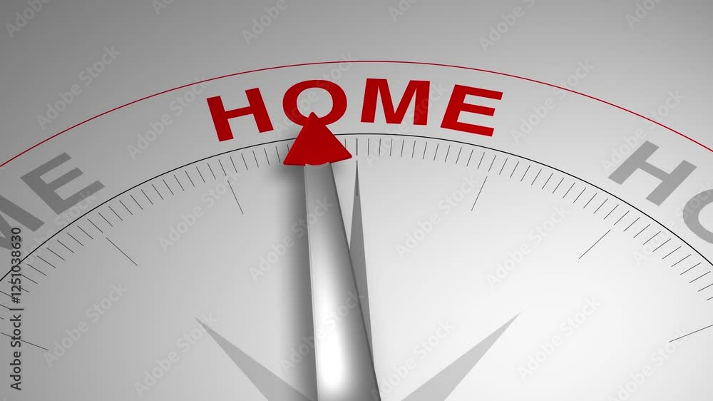 Home text or word with a gauge arrow on a compass, representing guidance and direction on a clean white background. Ideal for business, coaching, consulting, and concept Home text or word with a gauge arrow on a compass, representing guidance and direction on a clean white background. Ideal for business, coaching, consulting, and concept