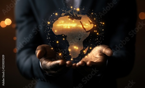 Global Connection: A Person's Hands Gently Holding a Glowing Digital Earth