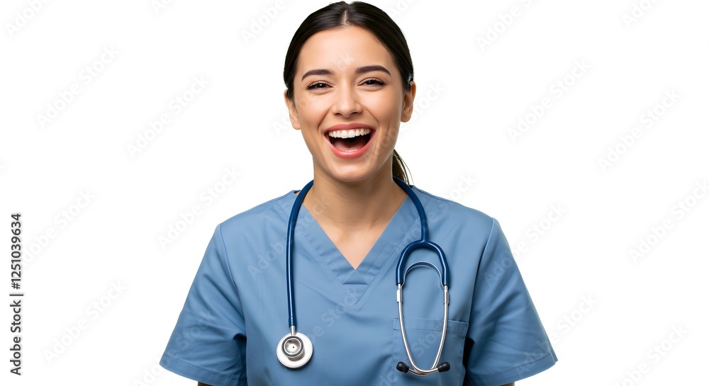Happy Female Doctor Laughing in Scrubs Happy Female Doctor Laughing in Scrubs