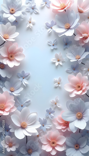 Floral arrangement with soft pink and blue flowers