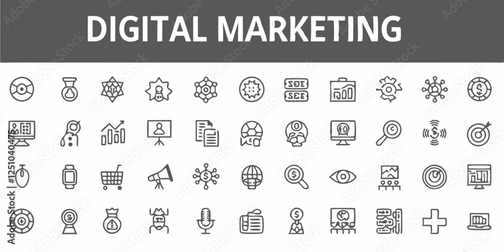 Digital marketing icons, line art Digital marketing icons, line art