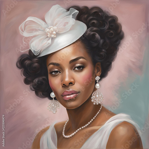 Bridgerton, Regal Era, Beautiful African American Princess, Alpha Kappa Alpha Inspired, Black Girl Art, Black Woman Art, Black Woman Portrait, Sorority, Pearls, Ivy Leaf, Pretty in Pink, Grandmother