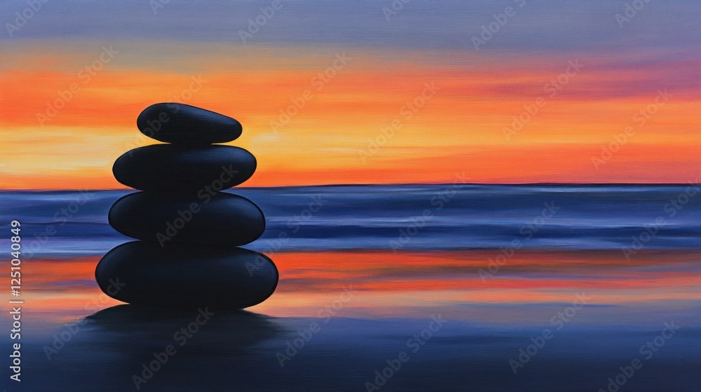 Balanced stones beach sunset serenity meditation Balanced stones beach sunset serenity meditation