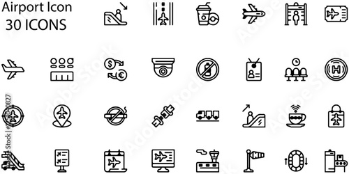 Set of Airport icons. Line art style icons bundle. vector illustration