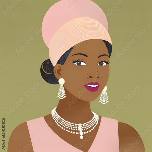 Bridgerton, Regal Era, Beautiful African American Princess, Alpha Kappa Alpha Inspired, Black Girl Art, Black Woman Art, Wearing Fascinator Hat, Sorority, Pearls, Ivy Leaf, Pretty in Pink