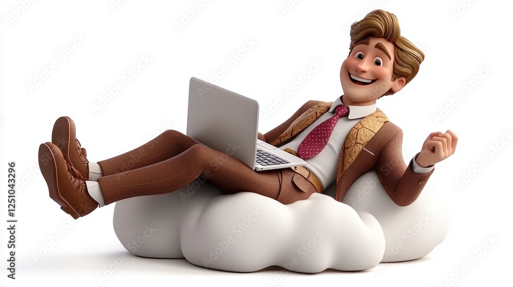 © wannakorn - Cheerful Businessman Using Laptop While Relaxing on Cloud