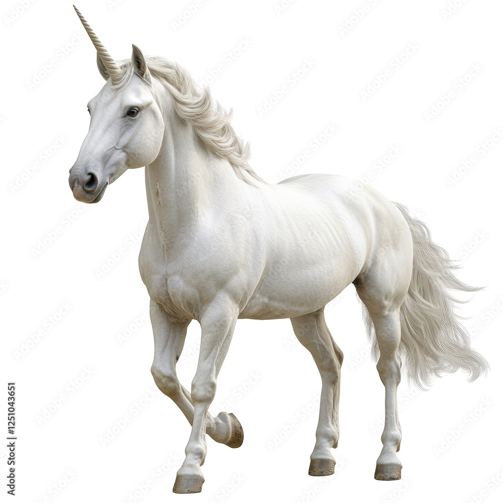 Isolated Graceful White Unicorn Prancing Forward Isolated Graceful White Unicorn Prancing Forward