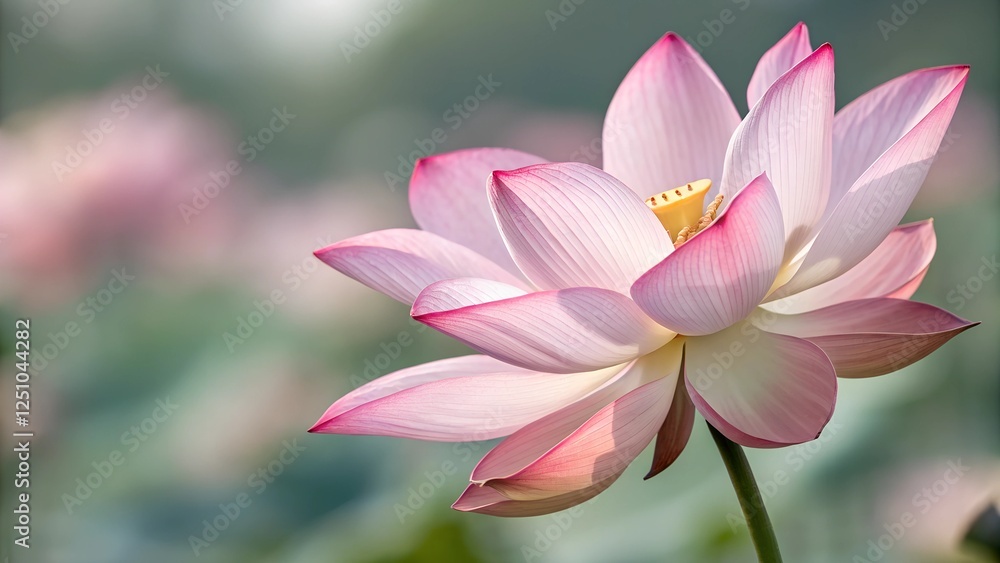 Pink Lotus Blossom: A delicate pink lotus flower with soft petals unfolds in the gentle sunlight, creating a serene and calming atmosphere.