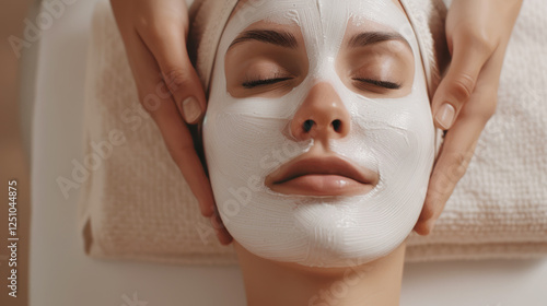 Woman receiving a facial treatment with a mask. photo