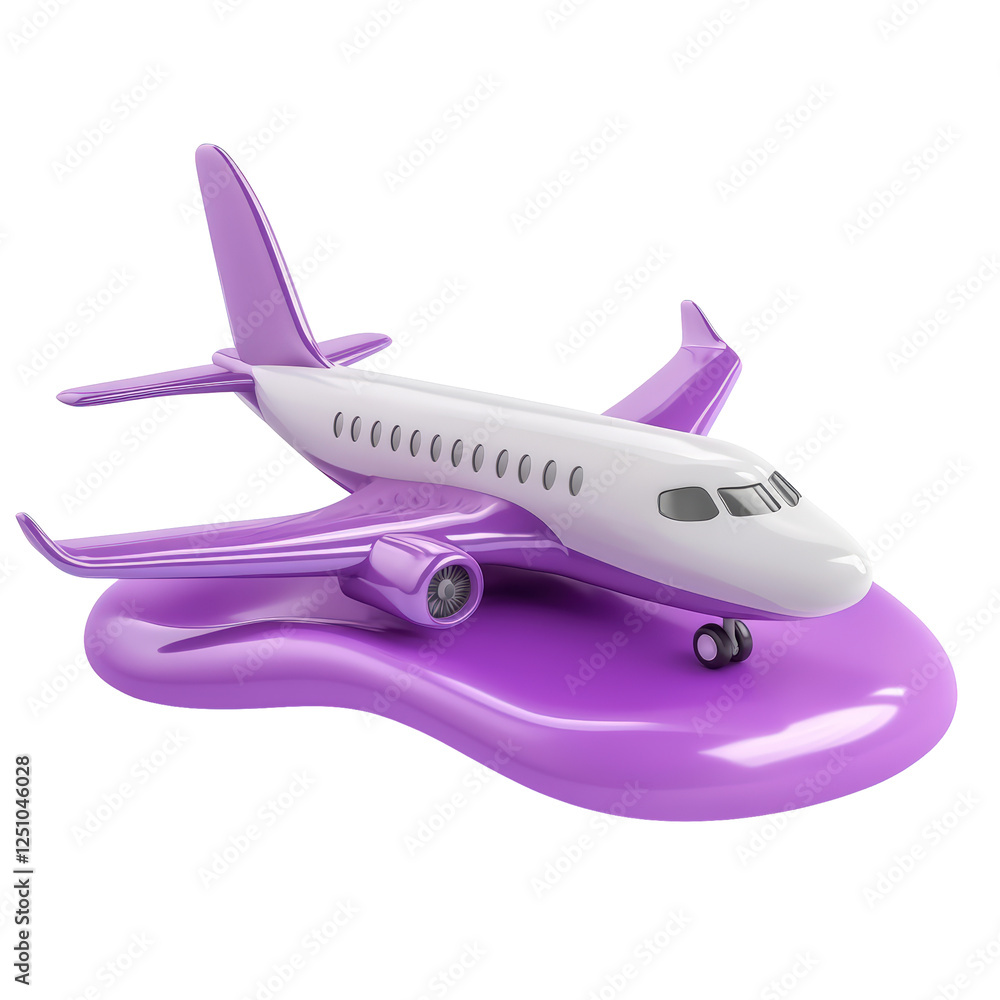 Isolated Stylized Purple and White Airplane on a Cloud Isolated Stylized Purple and White Airplane on a Cloud
