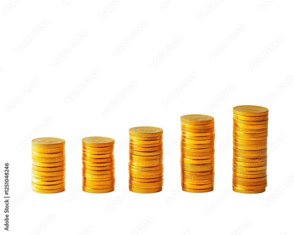 Isolated Ascending Stacks of Shiny Gold Coins Isolated Ascending Stacks of Shiny Gold Coins