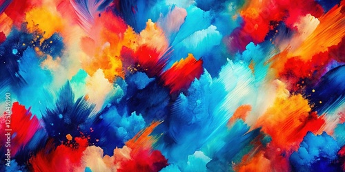 Abstract Colorful Liquid Watercolor Texture: Seamless Hand-Drawn Blue Red Painting Background