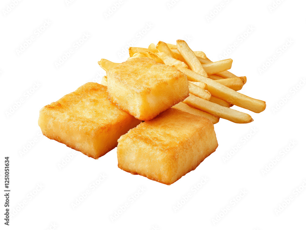 Isolated Stack of Fried Halloumi and Fries Isolated Stack of Fried Halloumi and Fries