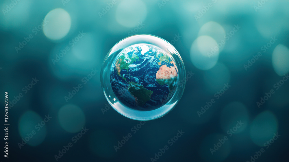 Earth encased in bubble floating in space, symbolizing protection Earth encased in bubble floating in space, symbolizing protection