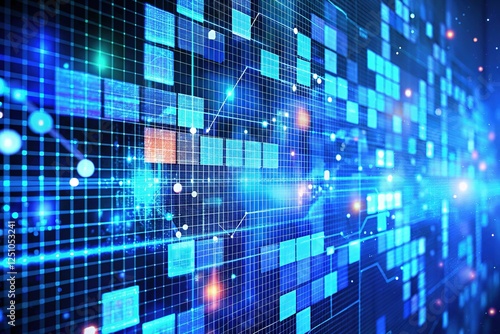 Wallpaper Mural Futuristic Culinary Data: Blue Grid Pattern on Delicious Food Display Torontodigital.ca