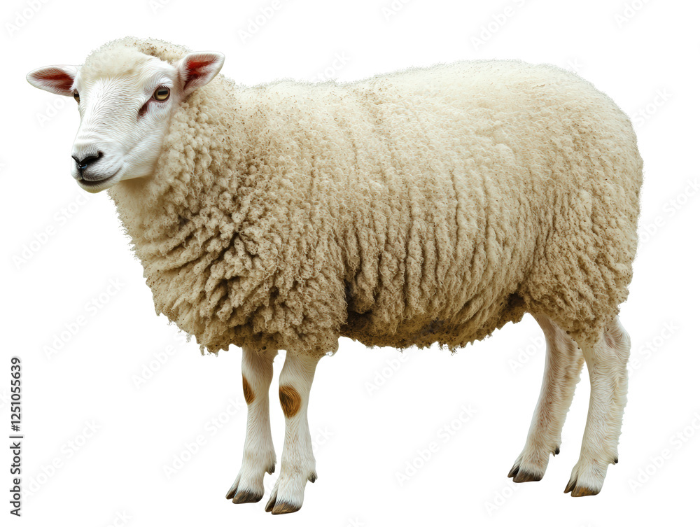 Isolated Woolly Sheep Standing in a Field, Farm Animal Isolated Woolly Sheep Standing in a Field, Farm Animal