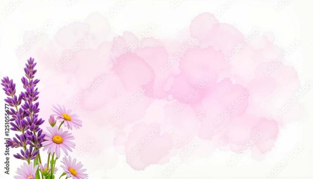 Watercolor background with lavender and daisies Watercolor background with lavender and daisies
