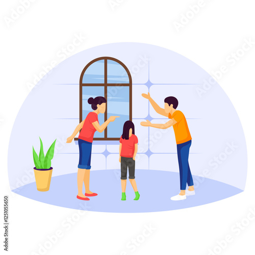 parents appear to be scolding child concept, Mother pointing her finger aggressively While Father blaming vector design, Social issues banner, raising children Scene, human relationship illustration