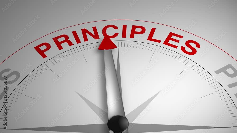 Principles text or word with a gauge arrow on a compass, representing guidance and direction on a clean white background. Ideal for business, coaching, consulting, and concept Principles text or word with a gauge arrow on a compass, representing guidance and direction on a clean white background. Ideal for business, coaching, consulting, and concept