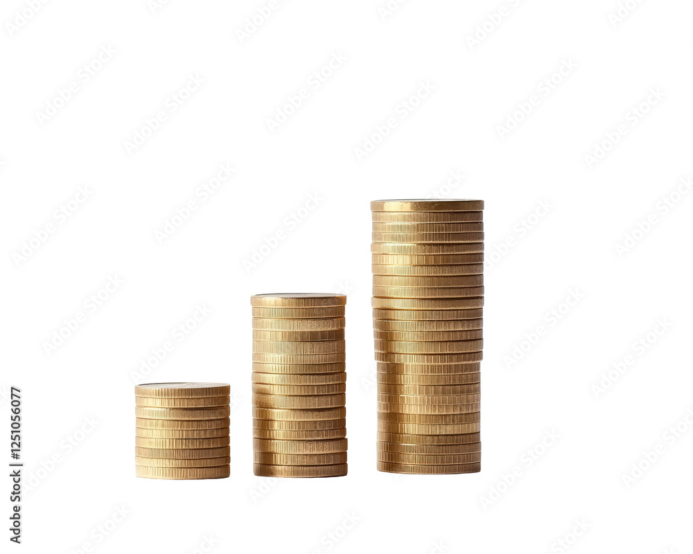 Isolated Ascending Stacks of Golden Coins, Financial Growth Concept Isolated Ascending Stacks of Golden Coins, Financial Growth Concept