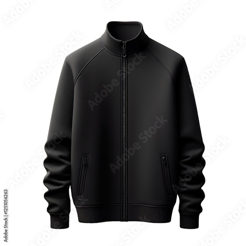 Blank black jacket template with quarter zip, isolated on white background