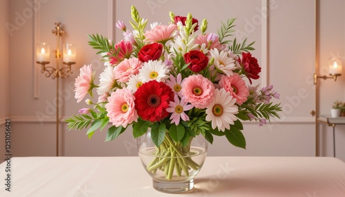 Wallpaper Mural Colorful flower bouquet in glass vase on elegant table Torontodigital.ca