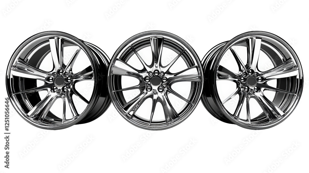 Isolated Modern Chrome Rims Group Isolated Modern Chrome Rims Group