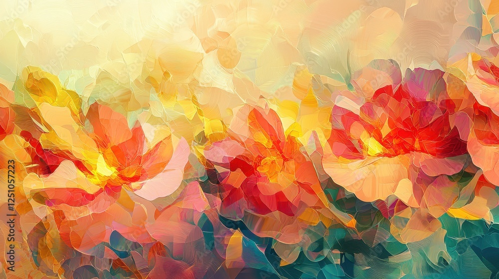 Vibrant Abstract Digital Painting of Colorful Flowers in Soft Light Vibrant Abstract Digital Painting of Colorful Flowers in Soft Light
