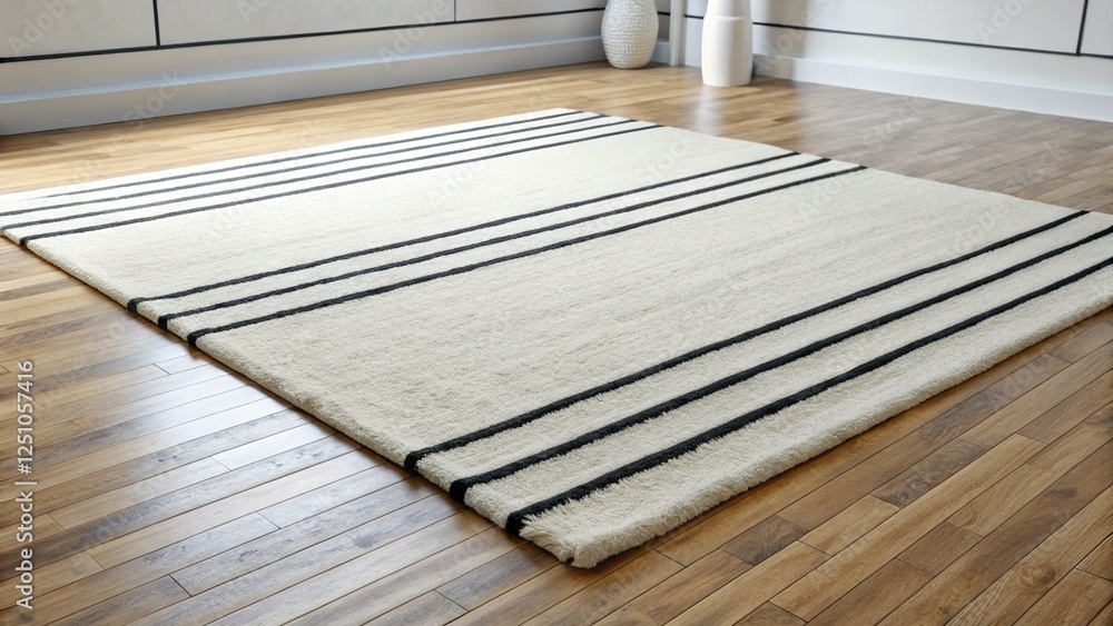 Fototapeta premium Stylish Black and White Striped Rug, Modern Minimalist Carpet Design