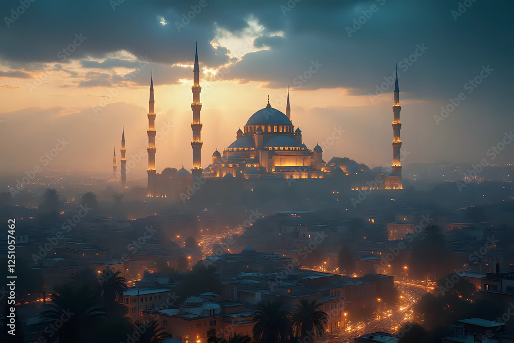 Obraz premium Ramadan kareem with mosque in the background