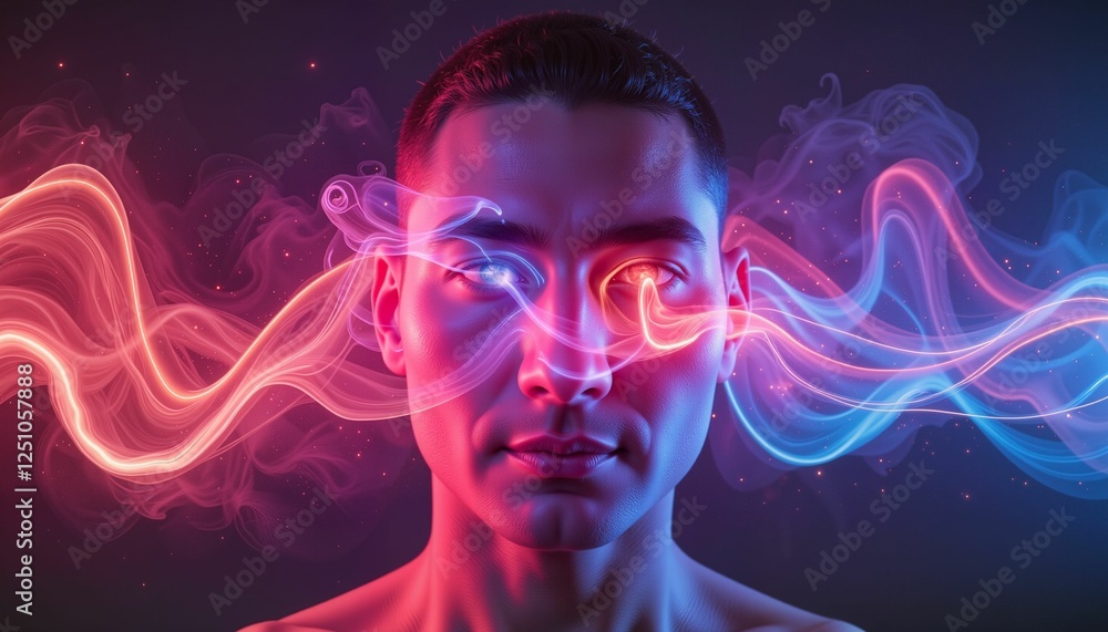 Naklejka premium Man with glowing energy waves around head