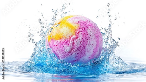 Colorful bath bomb splashing in water creating a vibrant display
