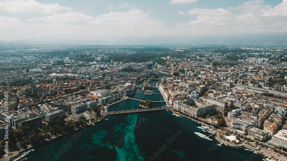 Fototapeta premium Aerial view of Geneva downtown, city in Switzerland