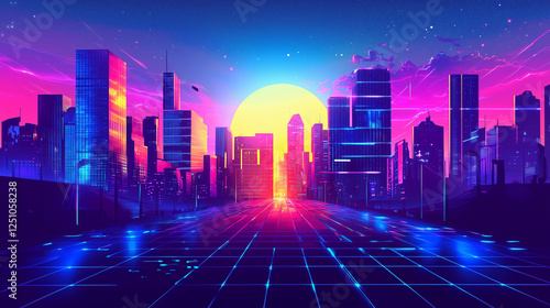 Wallpaper Mural futuristic cityscape bathed in calming sunset colors Torontodigital.ca