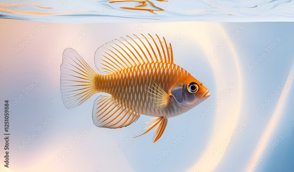 beautiful small golden-yellow fish. close up. conceptual digital art. Ai generated