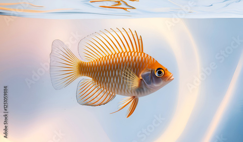 Obraz na płótnie beautiful small golden-yellow fish. close up. conceptual digital art. Ai generated w salonie