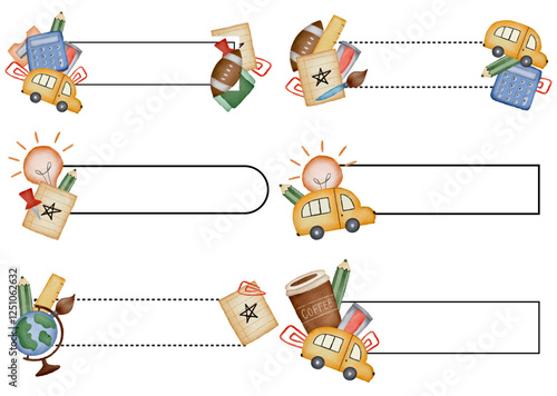 Watercolor Back To School Label Name Badge Element Printable