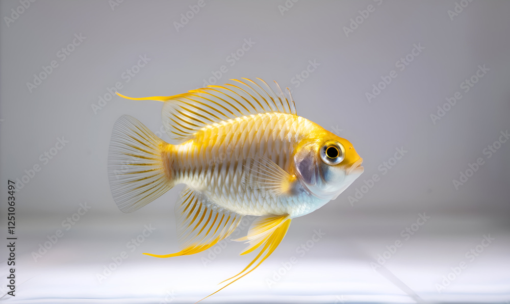 beautiful small golden-yellow fish. close up. conceptual digital art. Ai generated