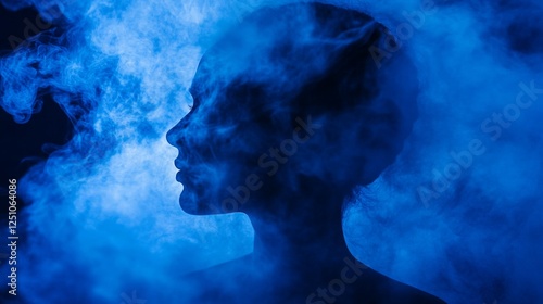 Silhouette in vaporous azure depths, A portrait of mystery and ethereal beauty concept photo